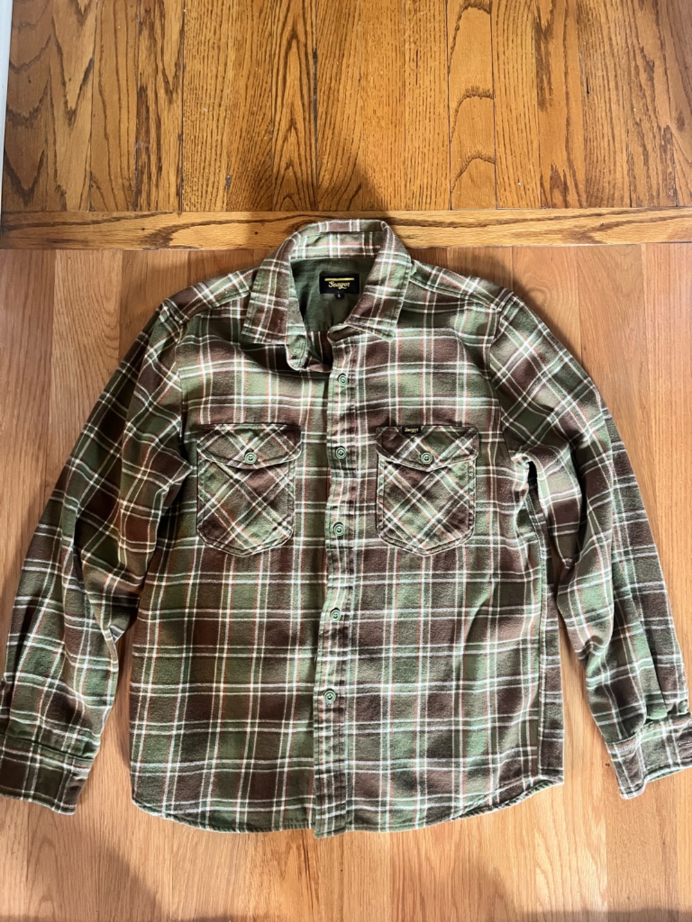 Men’s Seager Co Green & Brown flannel Button-Up Shirt - size small